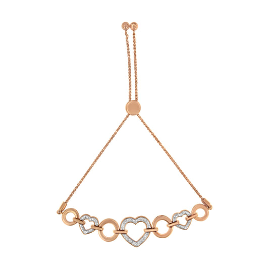 14K Rose Gold Plated .925 Sterling Silver Diamond Accent Circle and Heart Link Adjustable 6â€-10â€ Bolo Bracelet