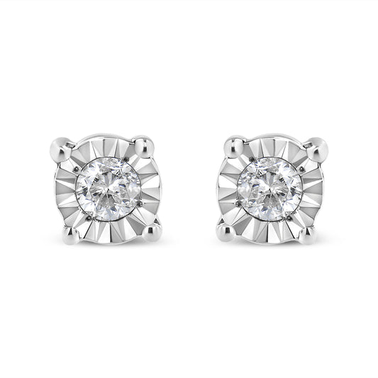 10K Yellow Gold Plated .925 Sterling Silver 1/10 Cttw Round Brilliant-Cut Diamond Miracle-Set Stud Earrings (J-K Color, I3 Clarity)