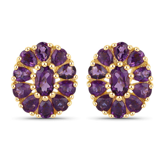 18K Yellow Gold Plated 3.84 Carat Genuine Amethyst .925 Sterling Silver Earrings