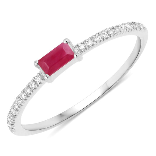 0.22 Carat Genuine Ruby and White Diamond 14K White Gold Ring