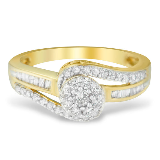 10K Yellow Gold Diamond Cluster Ring (1/2 Cttw, I-J Color, I2-I3 Clarity) - Size 6