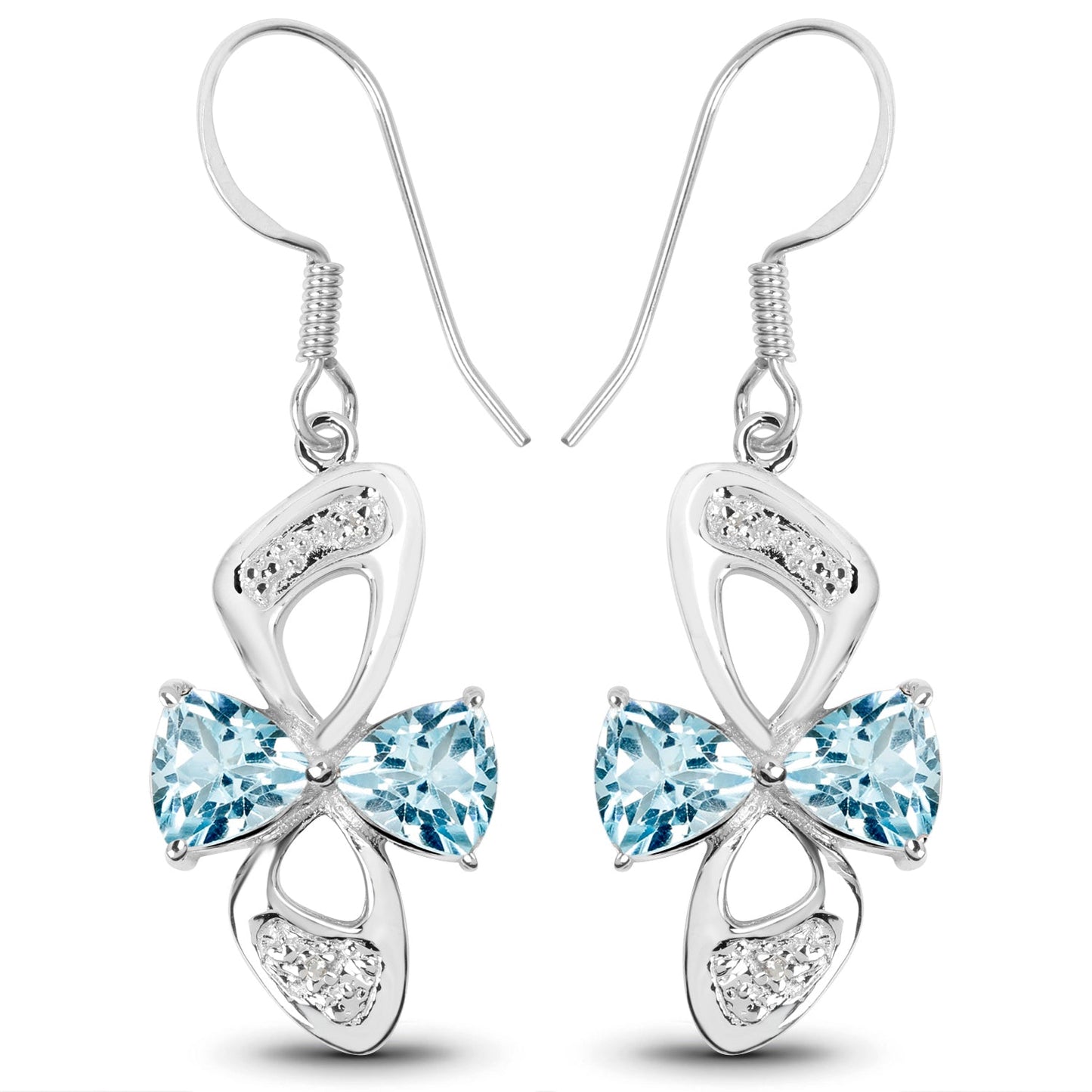 5.06 Carat Genuine Blue Topaz and White Topaz .925 Sterling Silver Earrings
