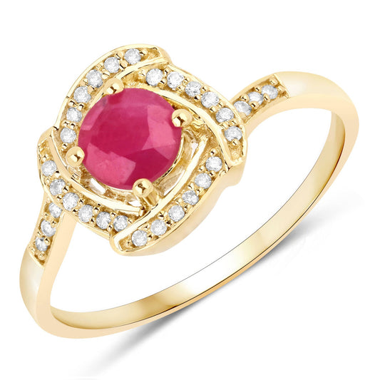 0.63 Carat Genuine Ruby and White Diamond 14K Yellow Gold Ring