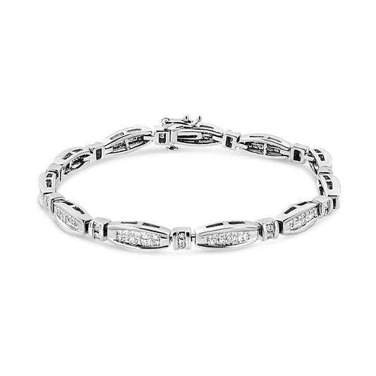 14K White Gold 2.0 Cttw Princess and Round Diamond Bar and Link Bracelet (I-J Color, I1-I2 Clarity) - 7.25" Inches