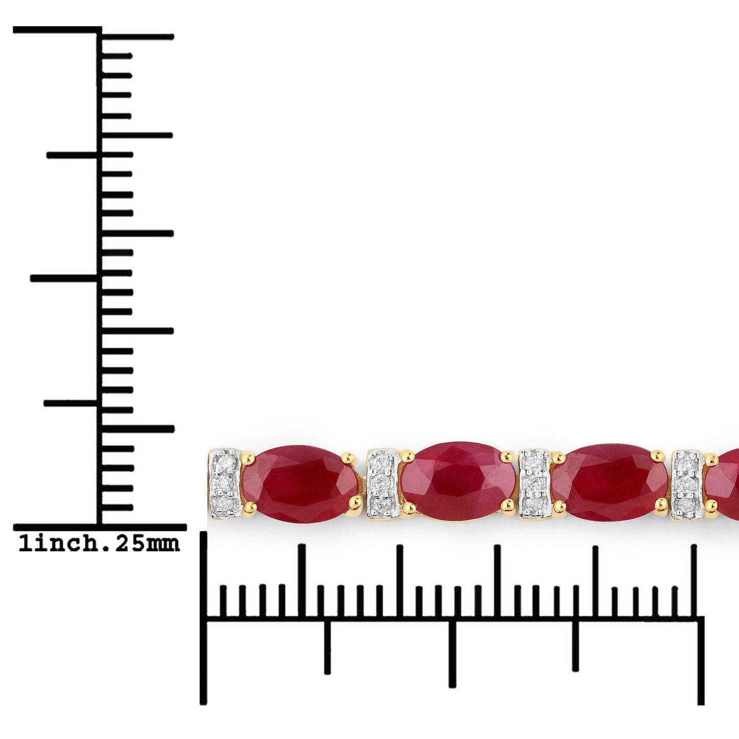 11.67 Carat Genuine Ruby and White Diamond 14K Yellow Gold Bracelet