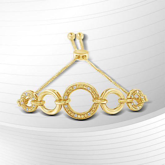 10K Yellow Gold over .925 Sterling Silver Diamond Accented Graduated Infinity Open Circle 6â€-9â€ Adjustable Bolo Bracelet