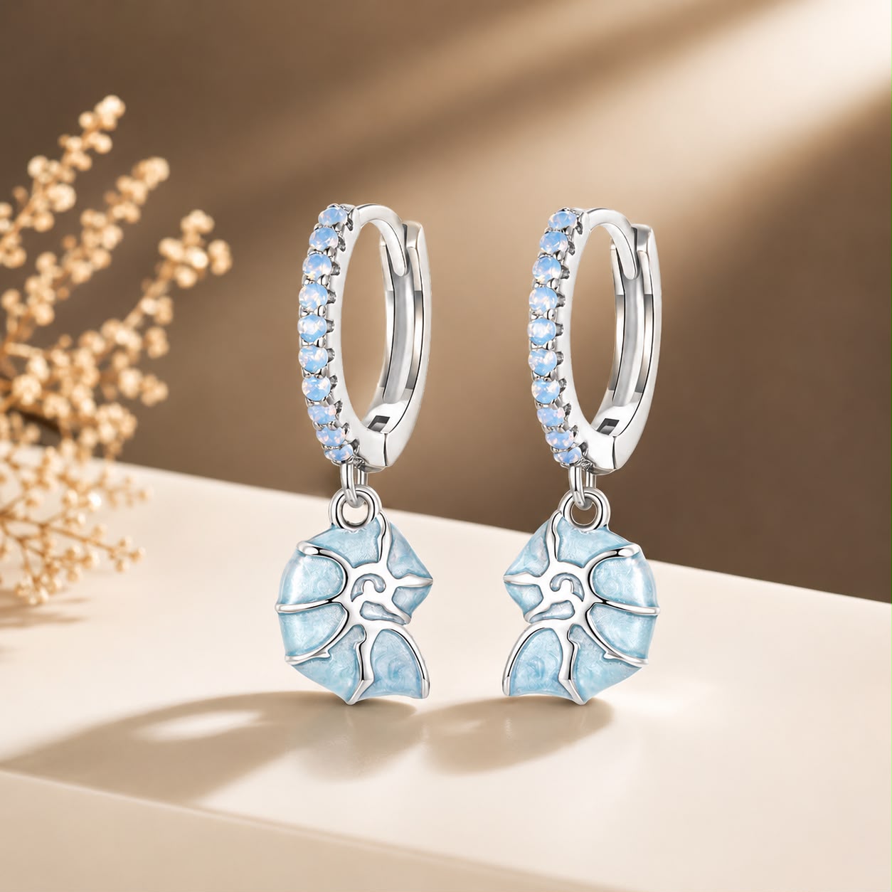 925 Sterling Silver Earrings with Nano Opal Stone and Enamel - 22x8mm