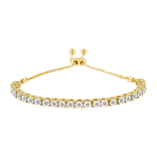 10K Yellow Gold over .925 Sterling Silver 1/4 Cttw Miracle-Set Diamond 4â€-10â€ Adjustable Bolo Tennis Bracelet (I-J Color, I3 Clarity)