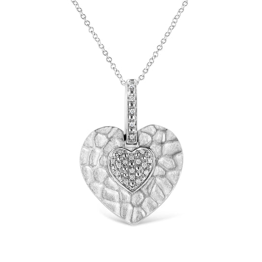 .925 Sterling Silver Pave-Set Diamond Accent Heart Shape 18" Pendant Necklace (I-J Color, I1-I2 Clarity)