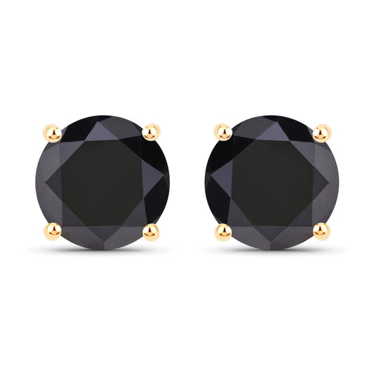 3.84 Carat Genuine Black Diamond 14K Yellow Gold Earrings