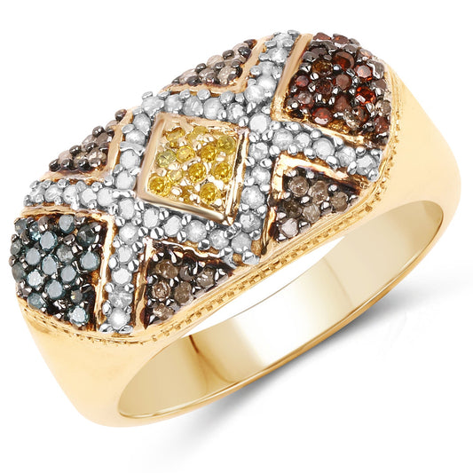 14K Yellow Gold Plated 0.61 Carat Genuine Multi Diamond .925 Sterling Silver Ring