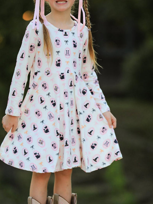 Halloween Vintage Cameo Print Girls Twirl Dress