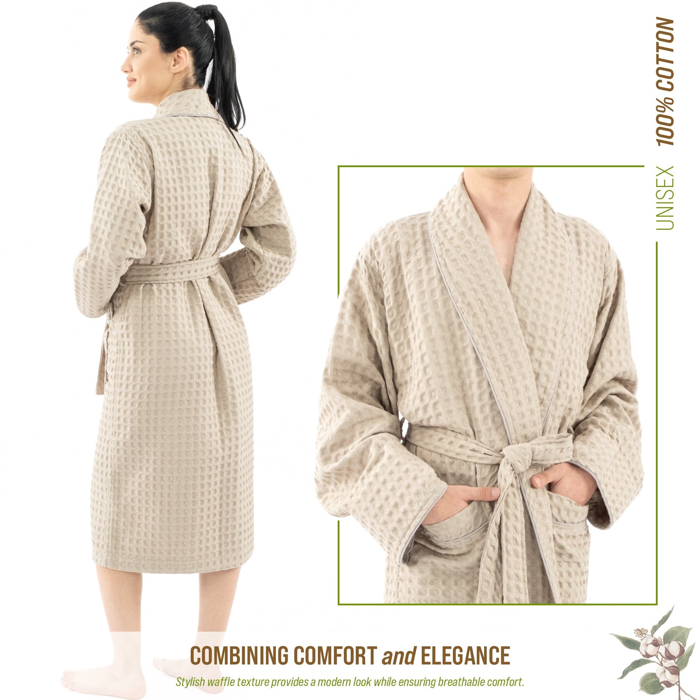 American Soft Linen 100% Cotton Waffle Robes for Women and Men, Unisex Waffle Kimono Lounging Bathrobe, 1 Piece Waffle Robe for Couples After Shower