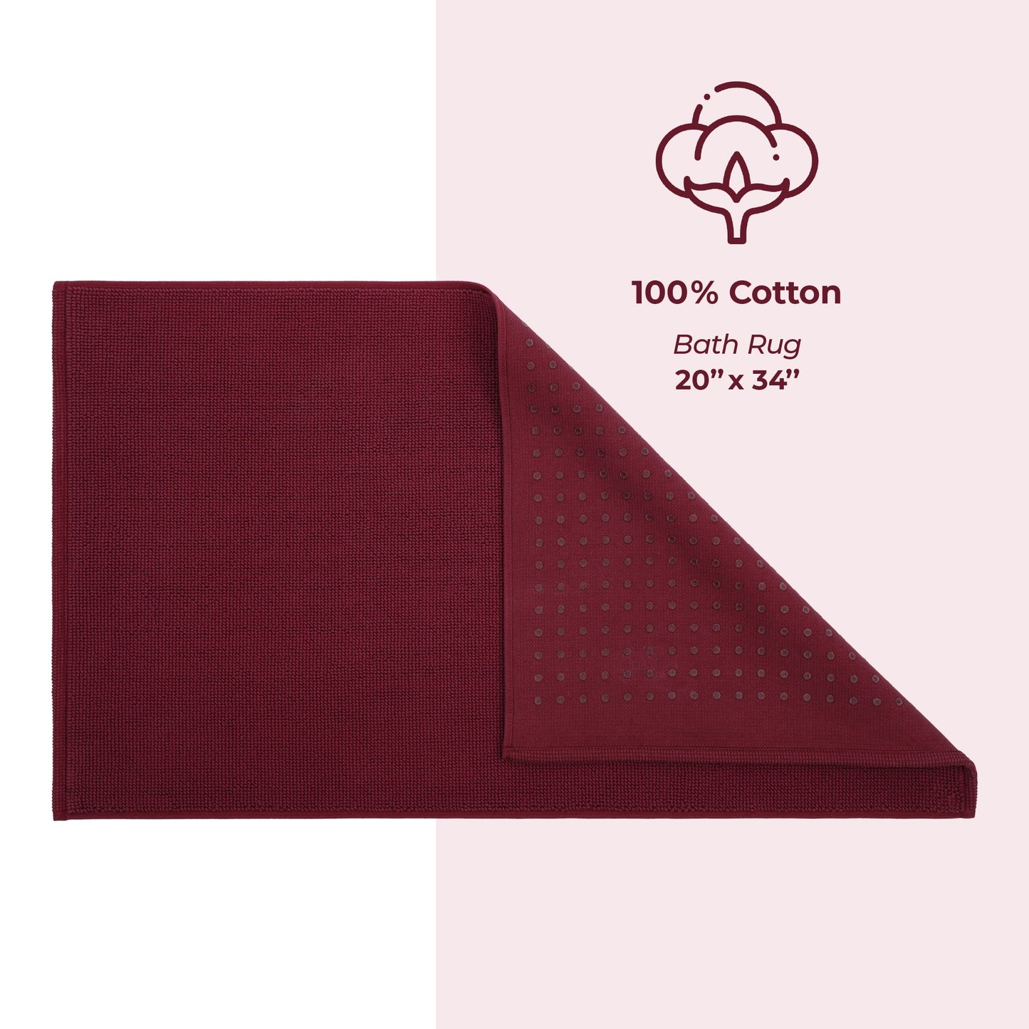 American Soft Linen 100% Cotton Bath Mat Rugs, 20x34 inches with Silicone Backing, Soft Absorbent Grip-Enhanced Bath Mats for Bathroom