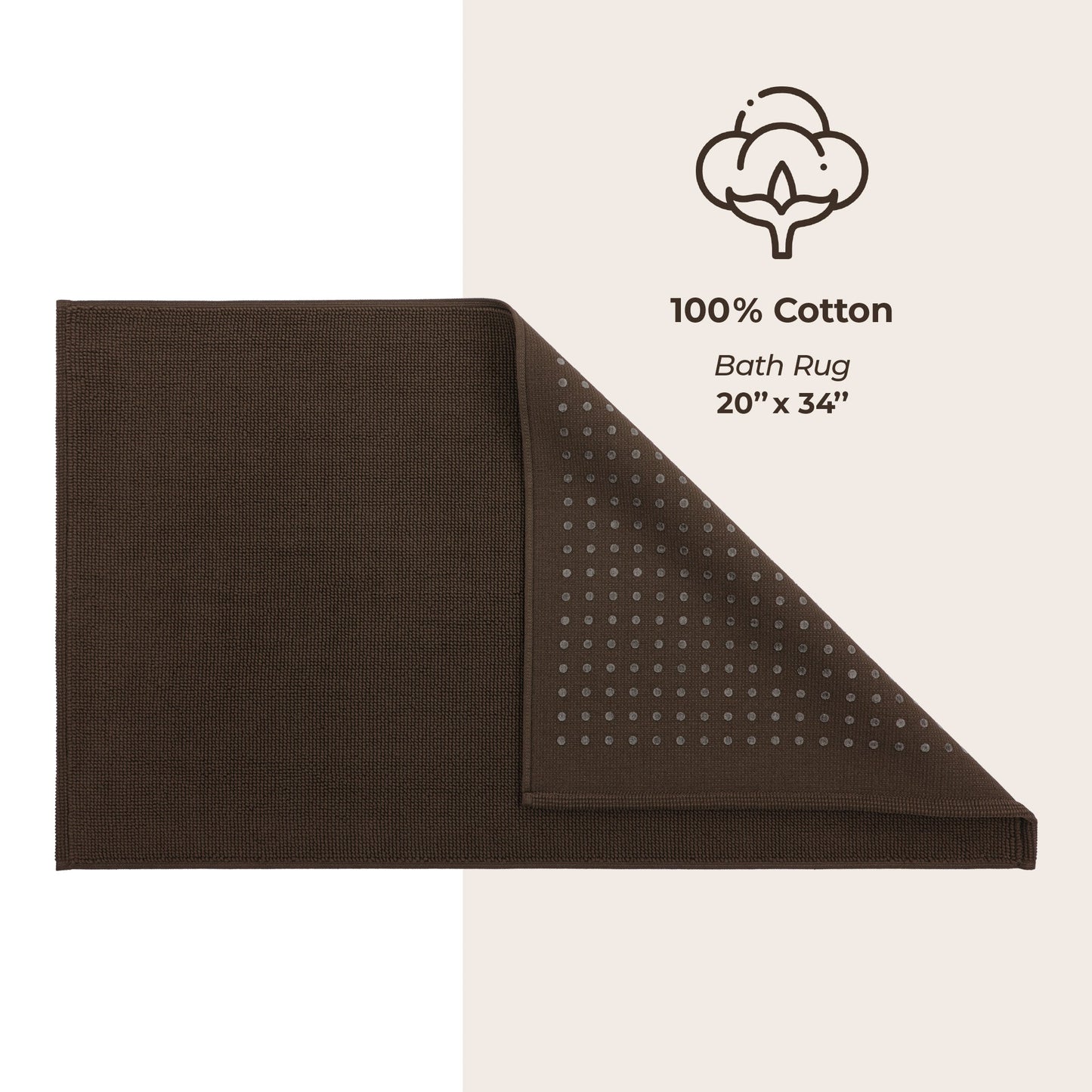 American Soft Linen 100% Cotton Bath Mat Rugs, 20x34 inches with Silicone Backing, Soft Absorbent Grip-Enhanced Bath Mats for Bathroom
