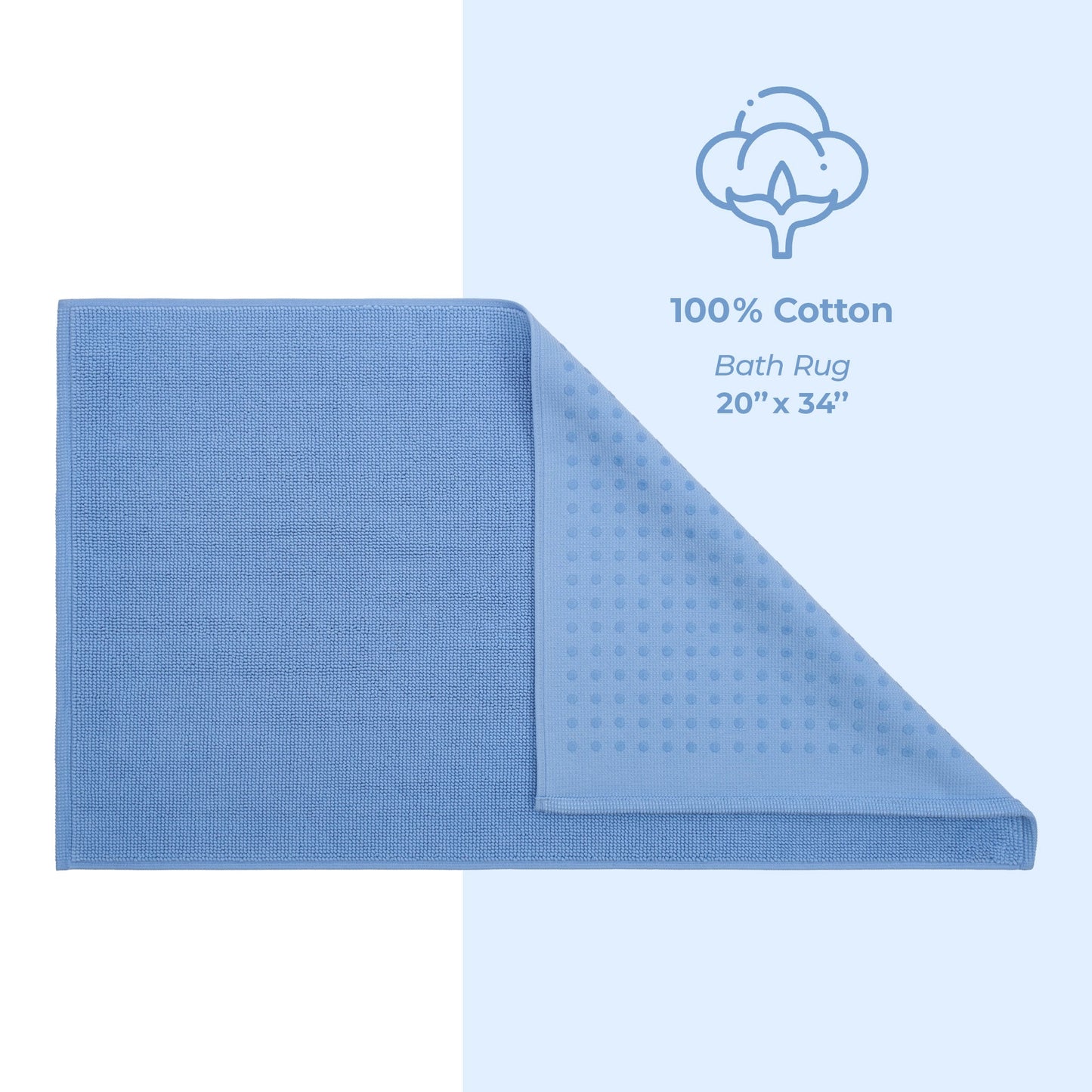American Soft Linen 100% Cotton Bath Mat Rugs, 20x34 inches with Silicone Backing, Soft Absorbent Grip-Enhanced Bath Mats for Bathroom