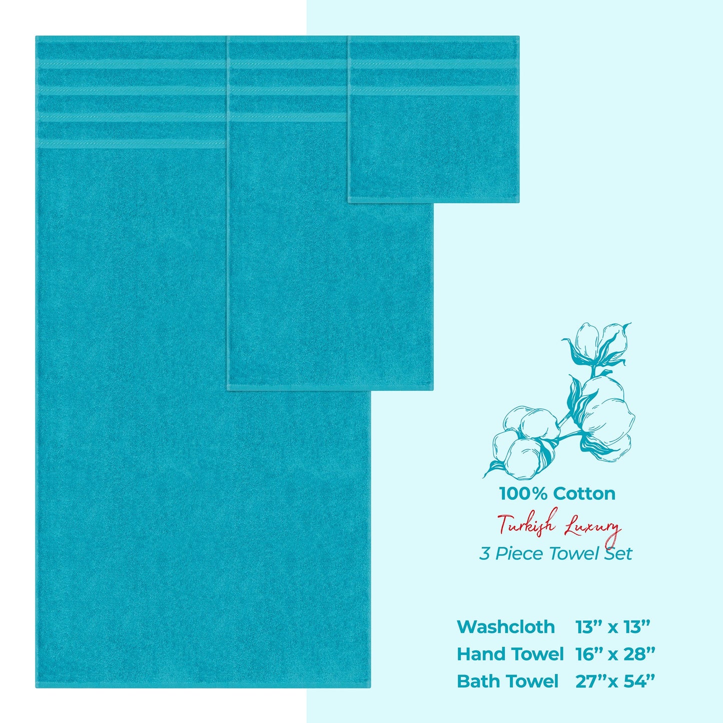 American Soft Linen 3 Piece 100% Cotton Extra Fluffy and Soft, Luxury Turkish Towel Set with 20 Different Colors