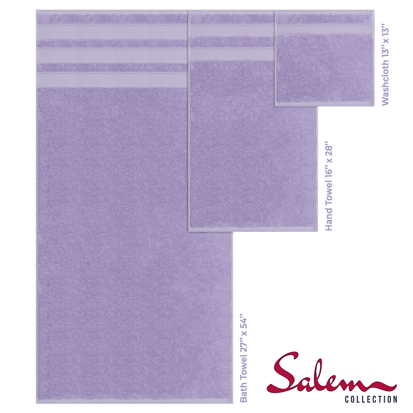 Salem 6 Piece 100% Cotton Luxury Bath Towel Set - 10 Set Case Pack