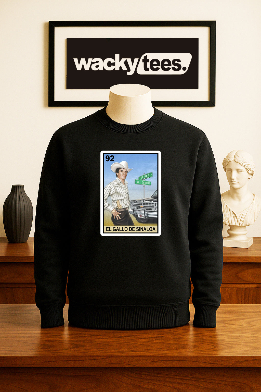 Chalino Sanchez El Gallo De Sinaloa Loteria Mexican Bingo Tarot Card Style Graphic Tee Shirt