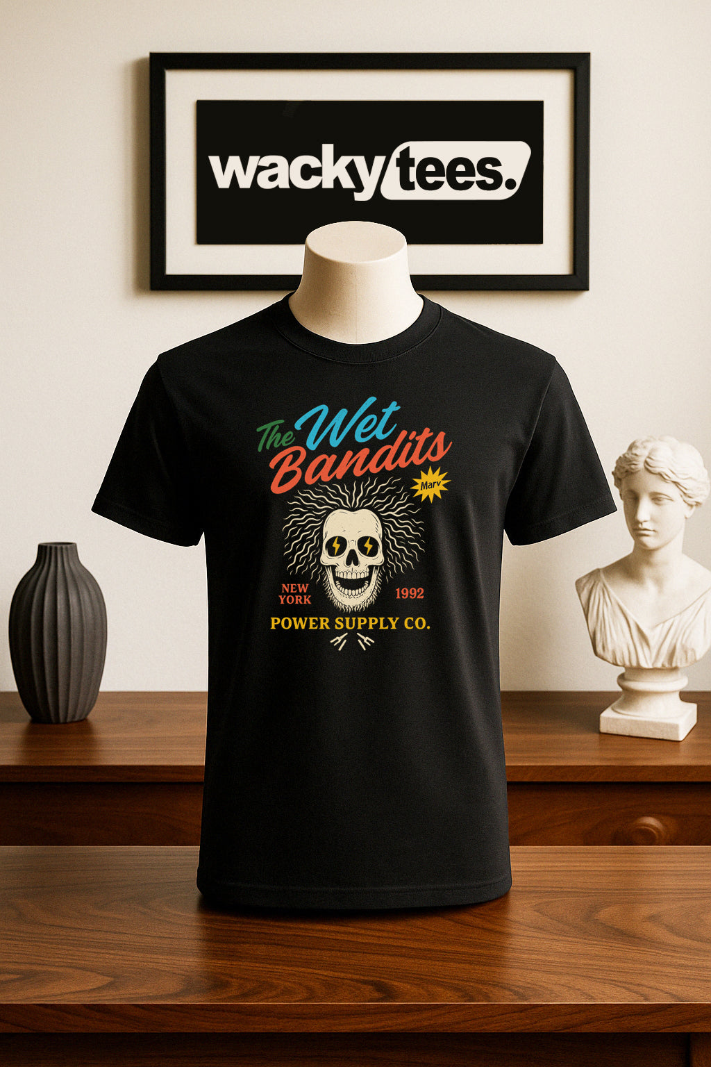 The Wet Bandits Power Supply Co Home Alone Marv Harry Funny Graphic Tee Shirt
