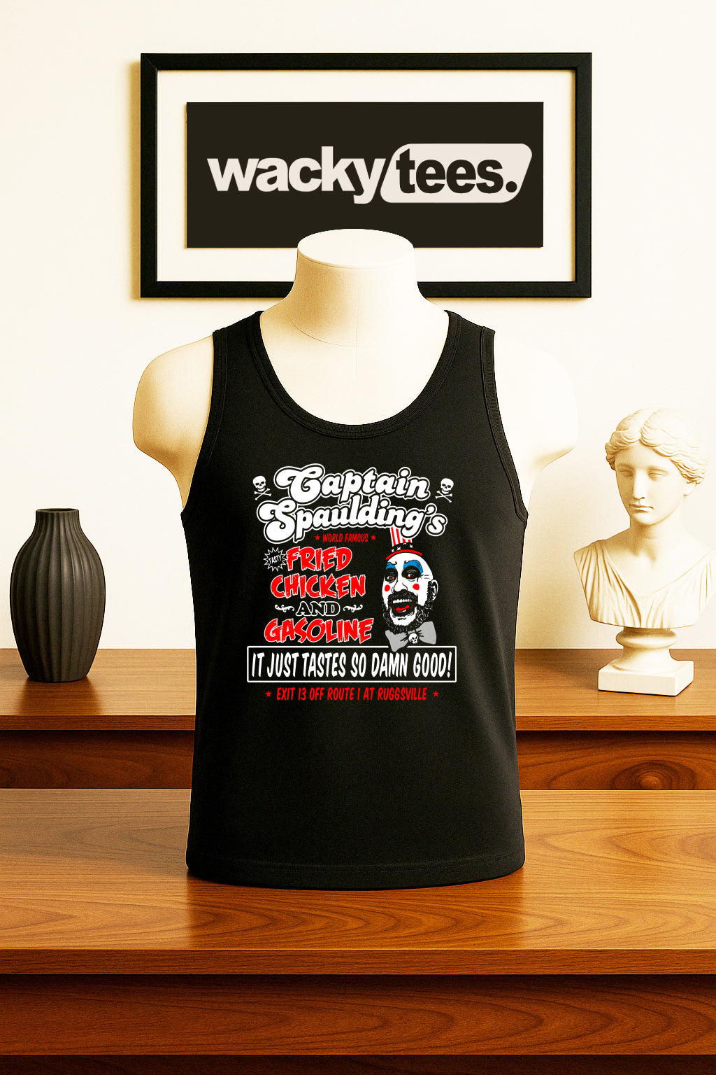 Captain Spauldings Fried Chicken and Gasoline Horror Graphic Tee Shirt