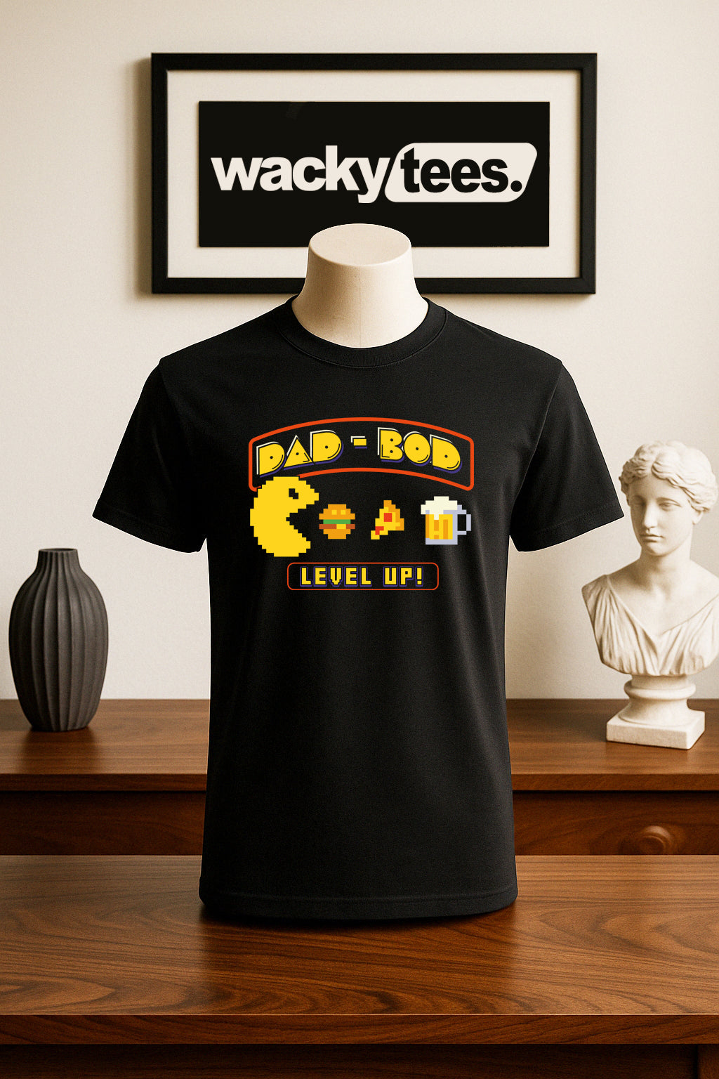 Dad Bod Pac Man 8bit Gaming Style Daddy Body Funny Graphic Tee Shirt