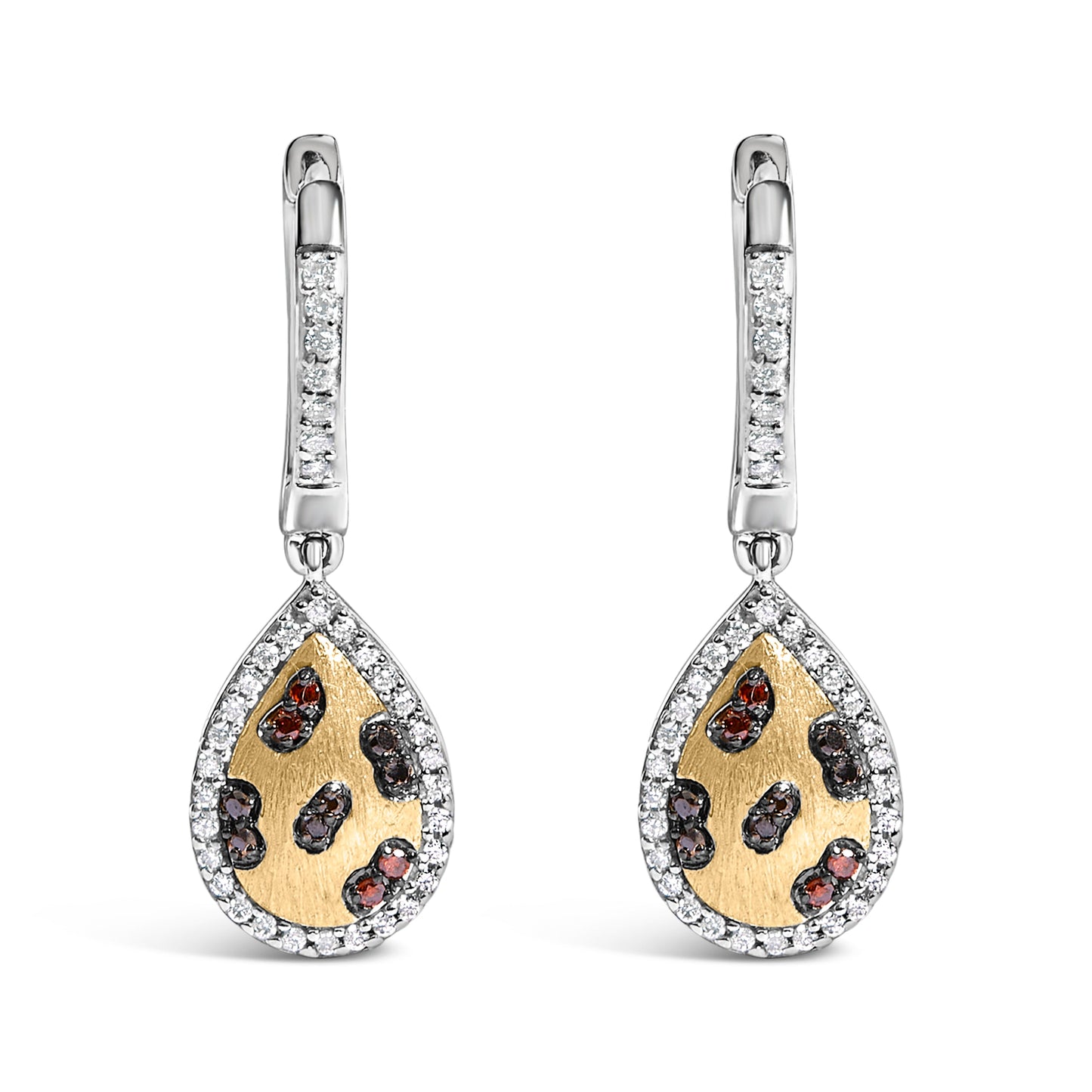 10K Yellow Gold Plated Sterling Silver 1/3 Cttw Multi Color Diamond Pear Shape Dangle Earrings