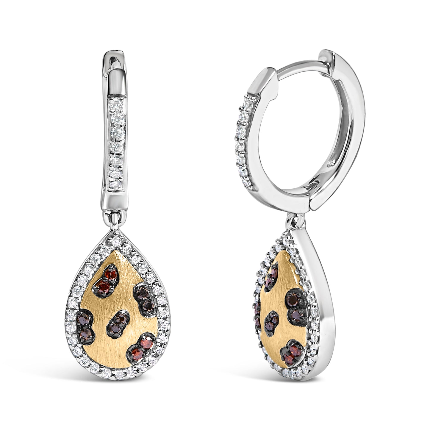 10K Yellow Gold Plated Sterling Silver 1/3 Cttw Multi Color Diamond Pear Shape Dangle Earrings