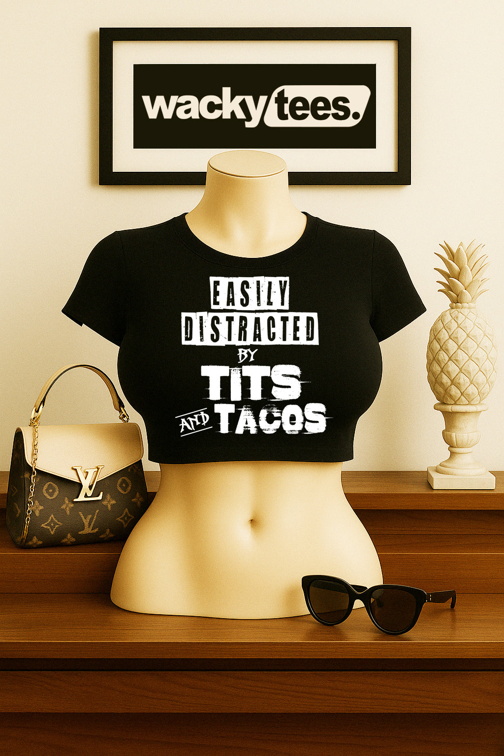 Easily Distracted By Tits and Tacos Adult Humor Funny Graphic Tee Shirt