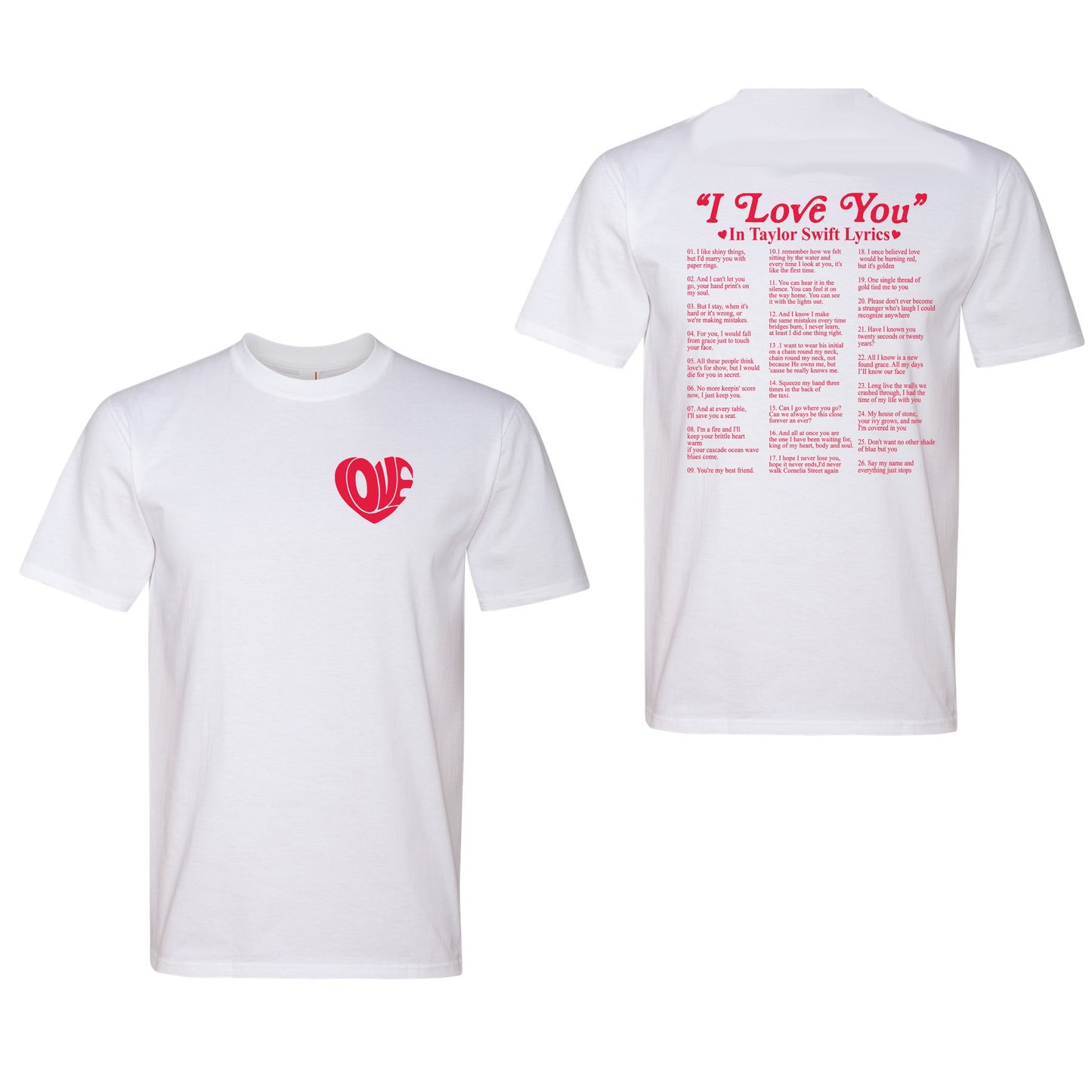 Love I Love You Lyrics Taylor Fashion Concert Graphic Tee Shirt