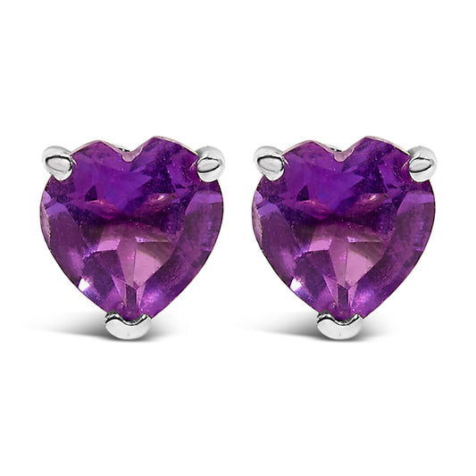 14K White Gold 5MM Heart Cut Purple Amethyst Solitaire Stud Earrings