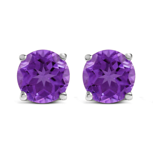 14K White Gold 5X5MM Round Purple Amethyst Solitaire Stud Earrings