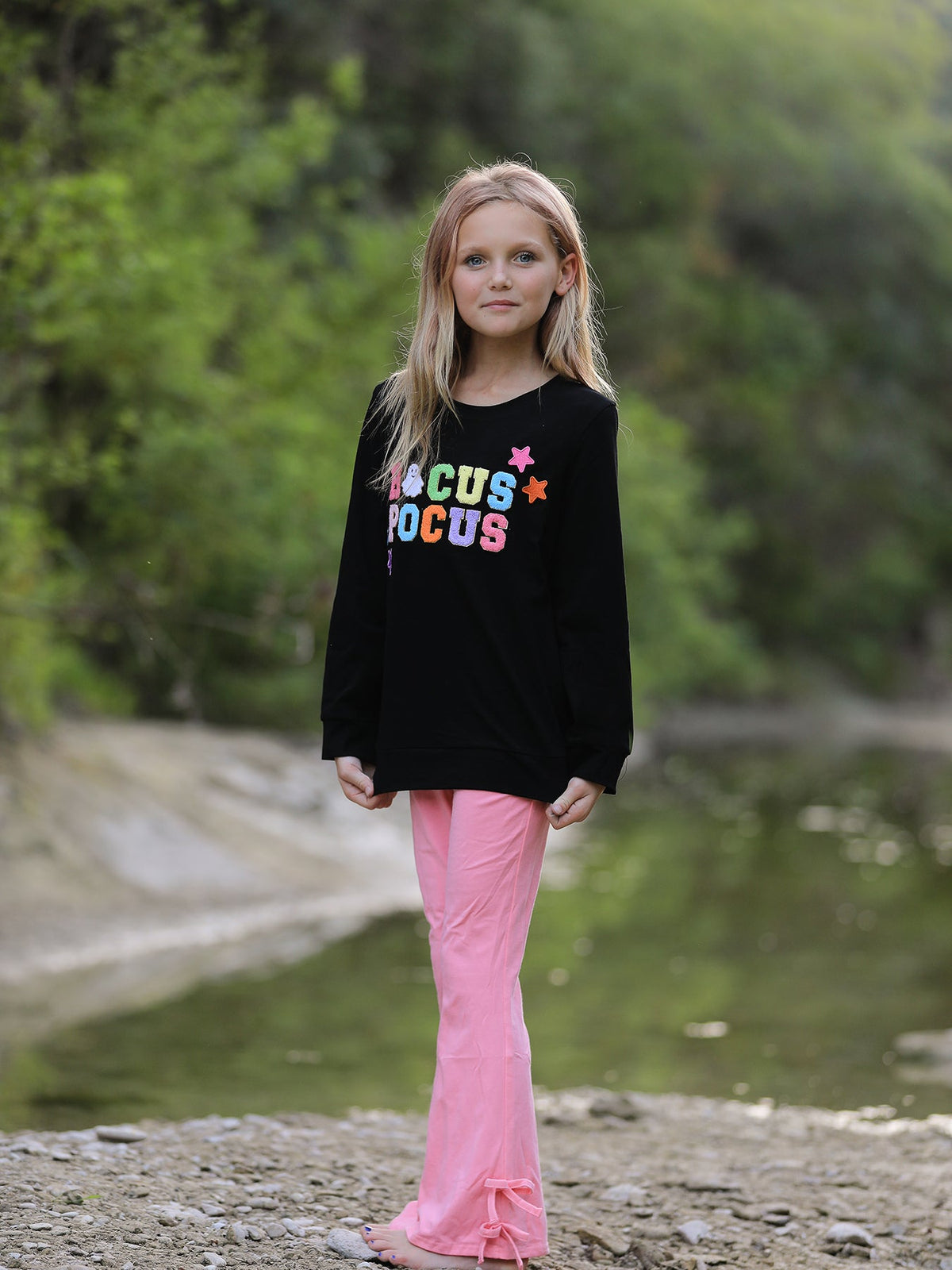 Halloween Black Top + Pink Bell Bottoms