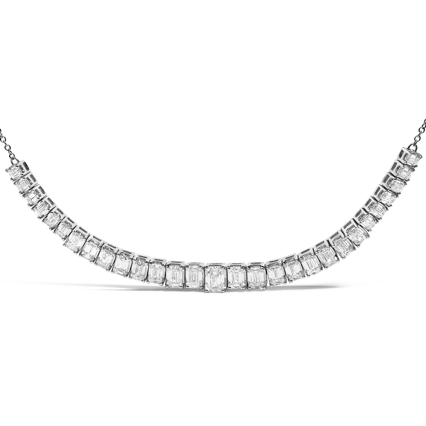 14K White Gold Lab Grown Diamond 5.0 Cttw Emerald Cut Station Necklace