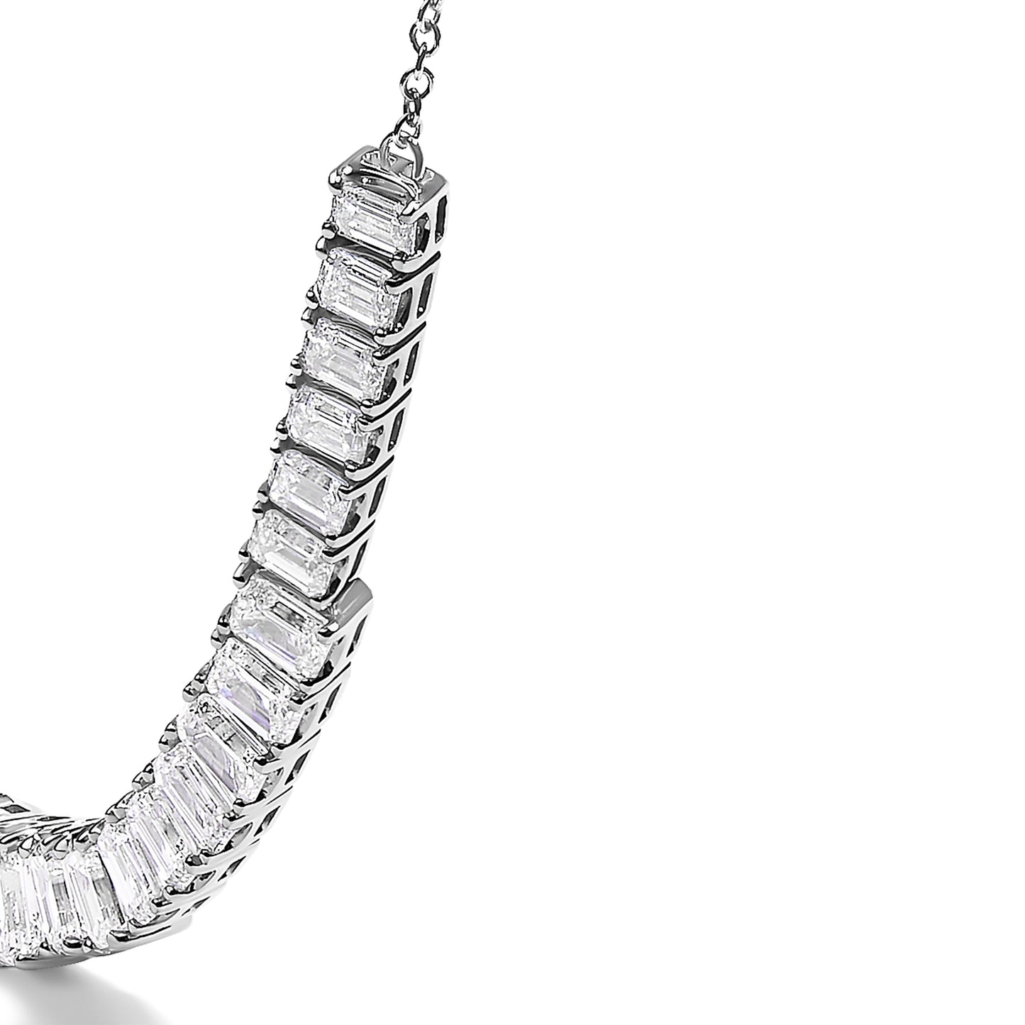 14K White Gold Lab Grown Diamond 5.0 Cttw Emerald Cut Station Necklace