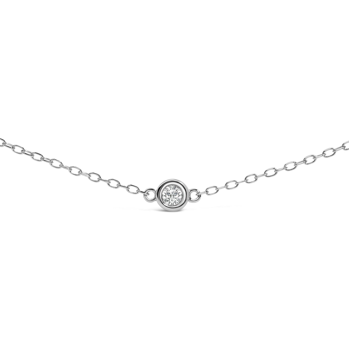 14K White Gold 1/2 Cttw Bezel Set Diamond Station Necklace