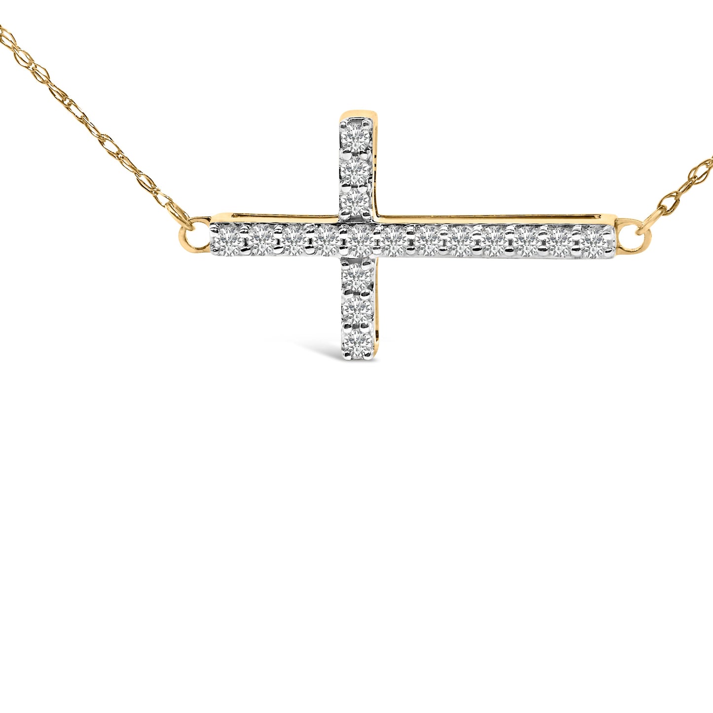 10K Yellow Gold 1/5 Cttw Diamond Sideways Cross Pendant Necklace