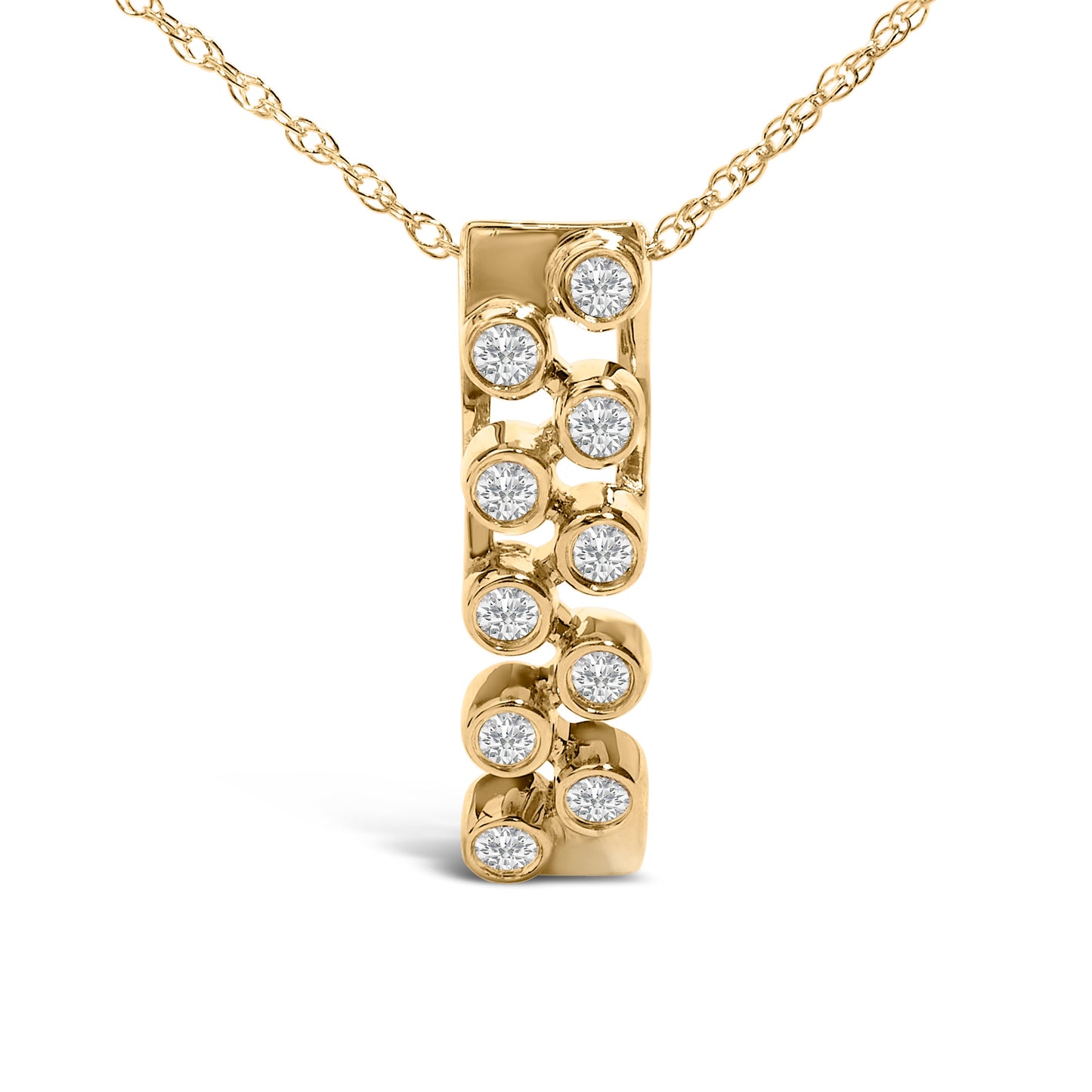 14K Yellow Gold Bezel Set 1/7 Cttw Diamond Vertical Bar Pendant Necklace