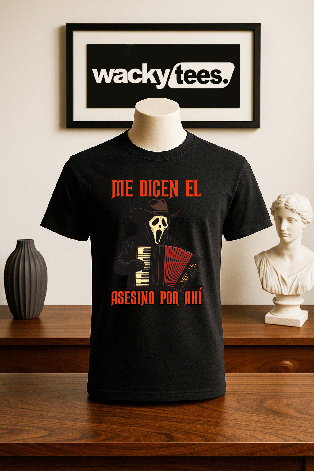 Me Dicen El Asesino Por Ahi Halloween Corrido Ghostface Scream Graphic Tee Shirt