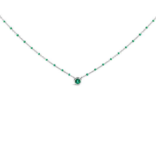 Sterling Silver Lab Created Emerald Bead Chain Necklace