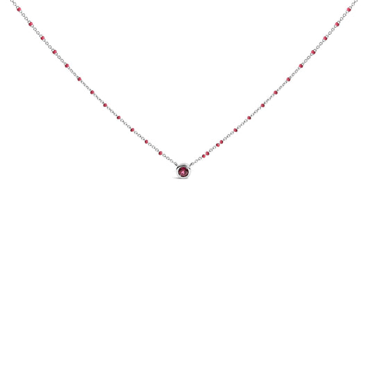 Sterling Silver Rhodolite Enamel Bead Chain Necklace 18 Inch