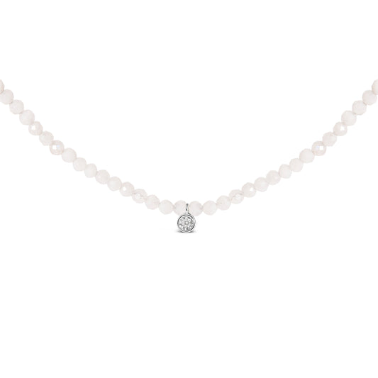 Sterling Silver Moonstone Bead Station Necklace with Diamond Accent