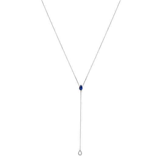 Sterling Silver Created Blue Sapphire and Diamond Accent Y Necklace