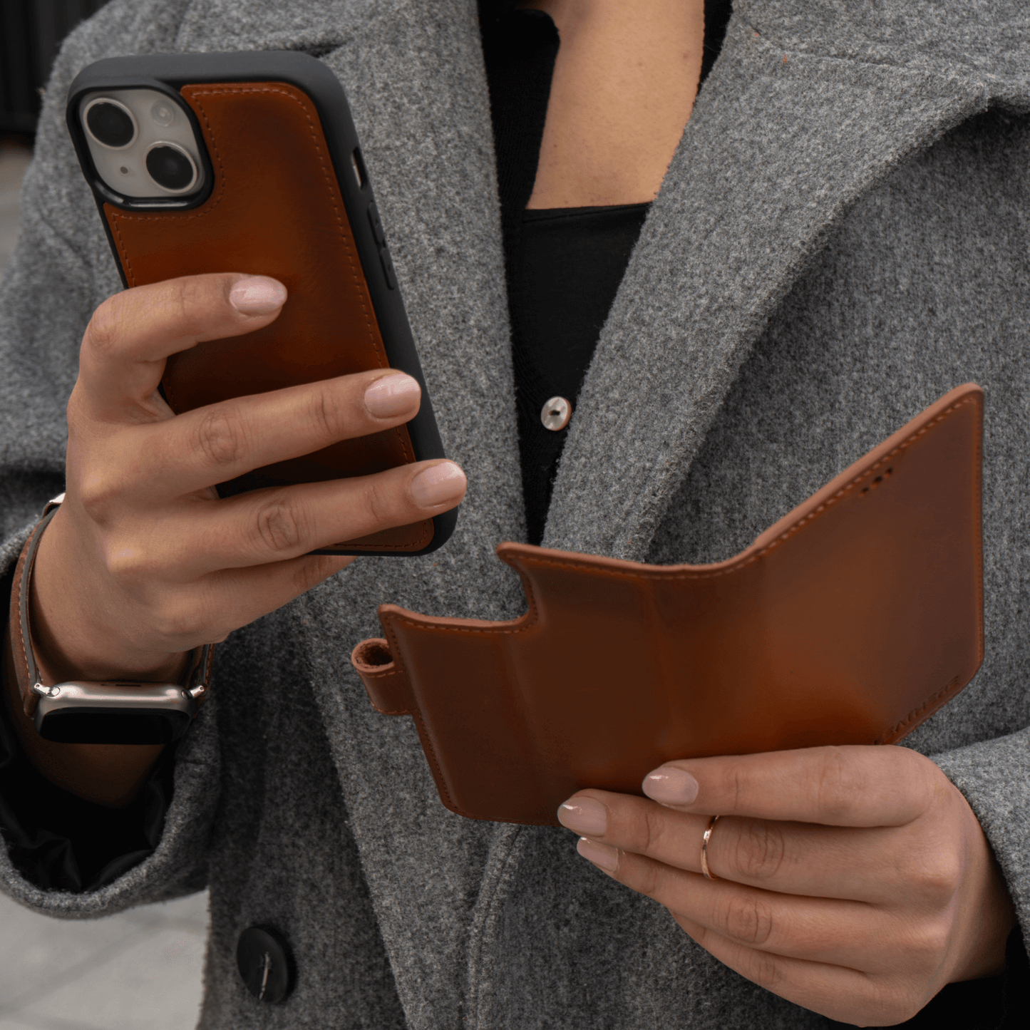 iPhone 16 Series Brown Leather Wallet Case - New York