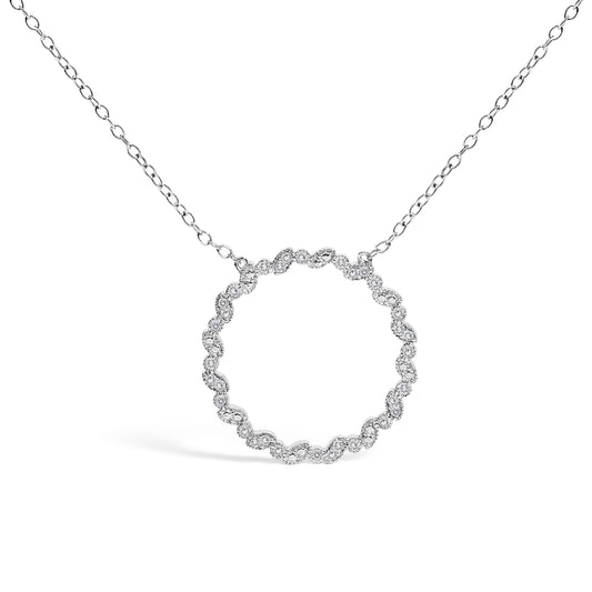 .925 Sterling Silver 1/7 Cttw Lab Grown Diamond Beaded Love Circle Pendant Necklace - Size 18 Inches