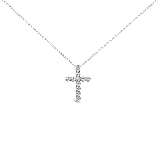 14K White Gold 1/2 Cttw Lab Grown Diamond 11 Stone Cross Pendant Necklace