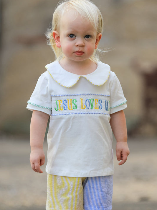 "Jesus Loves Me "Embroidered Toddler Boys'Set