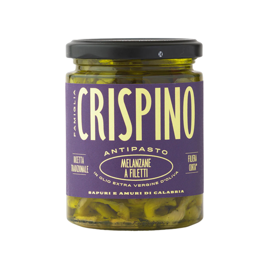 Famiglia Crispino Sliced Eggplant Antipasto — Marinated Italian Melanzane in Olive Oil