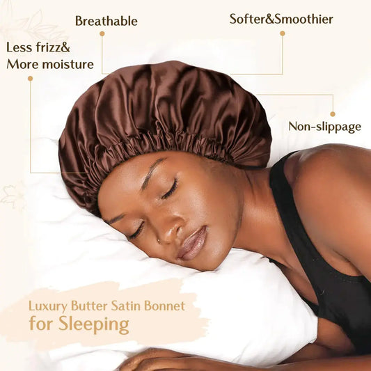 YANIBEST Satin Bonnet Silk Bonnet Adjustable Hair Bonnet for Sleeping Hair Bonnets for Women Curly Natural Hair One Size Brown
