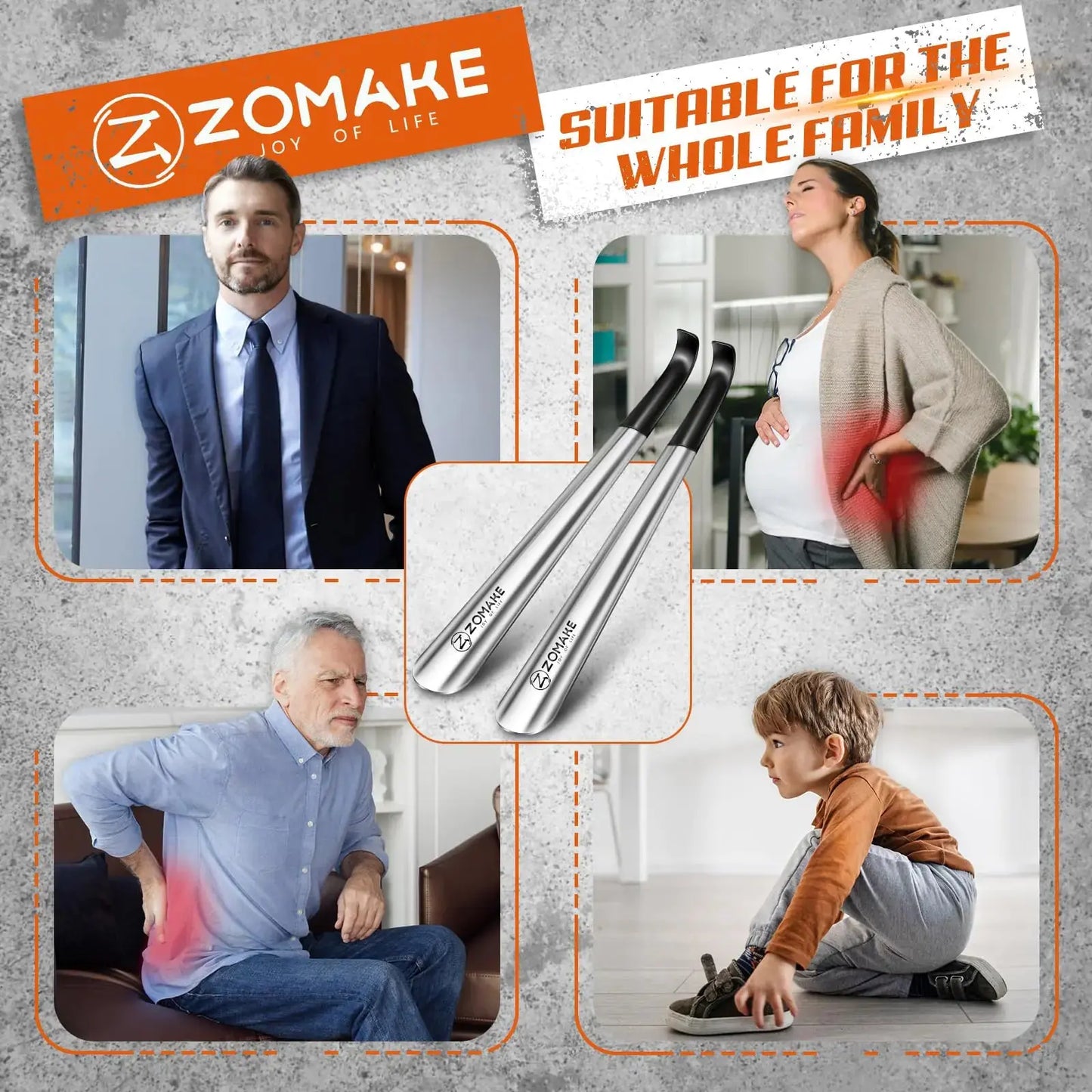 ZOMAKE Shoe Horn Long Handle for Seniors 2 Pack,Metal Long Shoehorn for Boots,16.5" Extra Long Shoe Horn for Men Women Kids